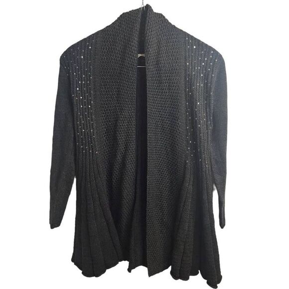 Soft Surroundings Gray Shimmer Cinched Back Flowy Holiday Cardigan Size Petite X - Picture 1 of 10